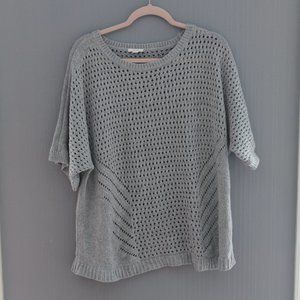 Pure Jill open weave gray short sleeve sweater